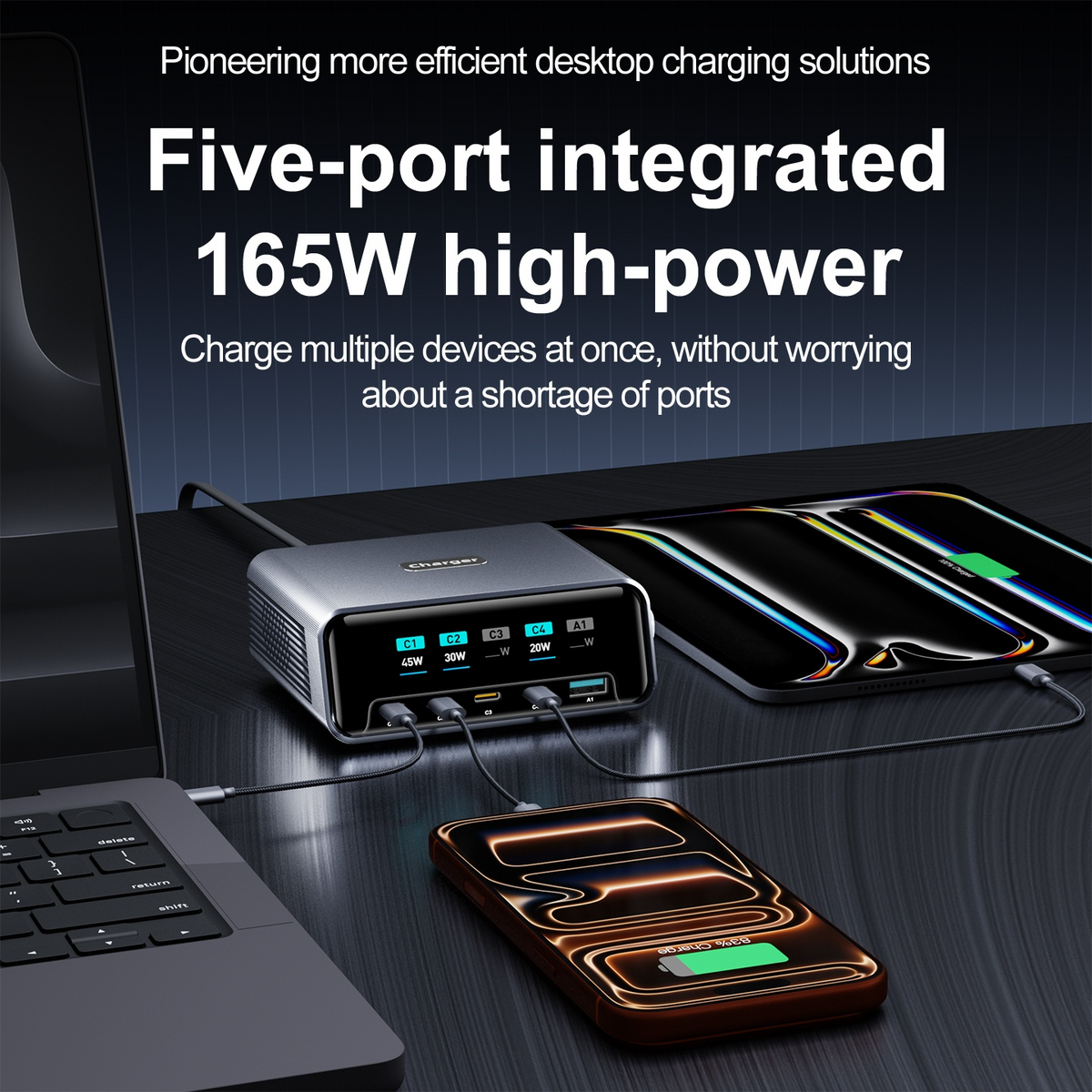 Polnilnik postaje OEM WLX-60G, 140W, 5A, 1 x USB-A - 4 x USB-C, Siva