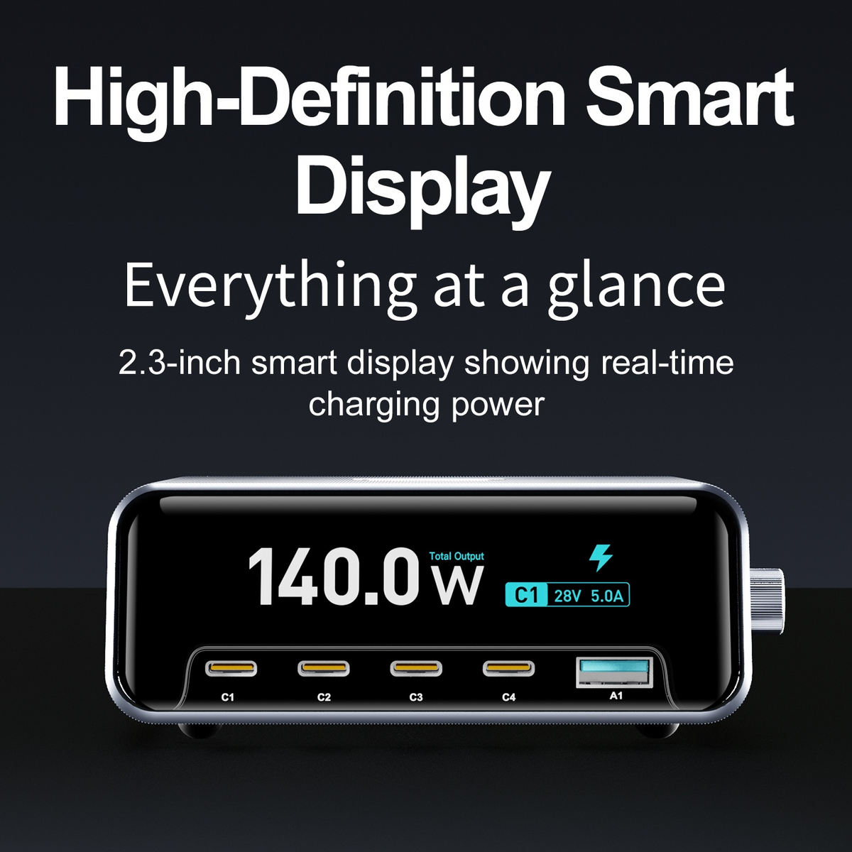 Polnilnik postaje OEM WLX-60G, 140W, 5A, 1 x USB-A - 4 x USB-C, Siva