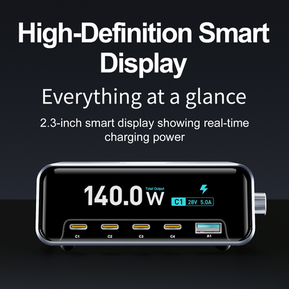 Polnilnik postaje OEM WLX-60G, 140W, 5A, 1 x USB-A - 4 x USB-C, Siva