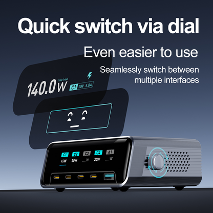 Polnilnik postaje OEM WLX-60G, 140W, 5A, 1 x USB-A - 4 x USB-C, Siva