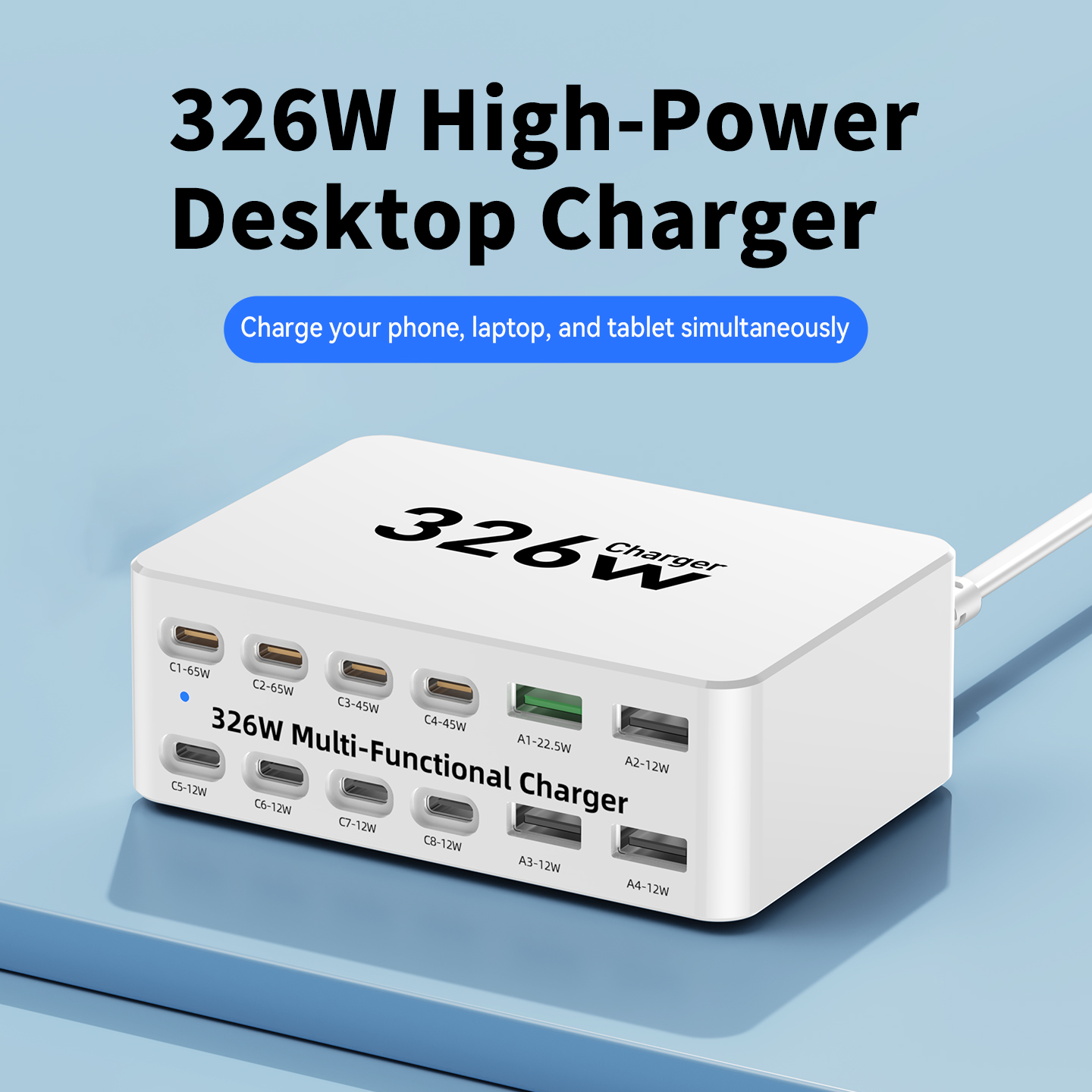 Polnilna postaja OEM WLX-818E, 326W, 3,25A, 4 x USB-A - 8 x USB-C, bela