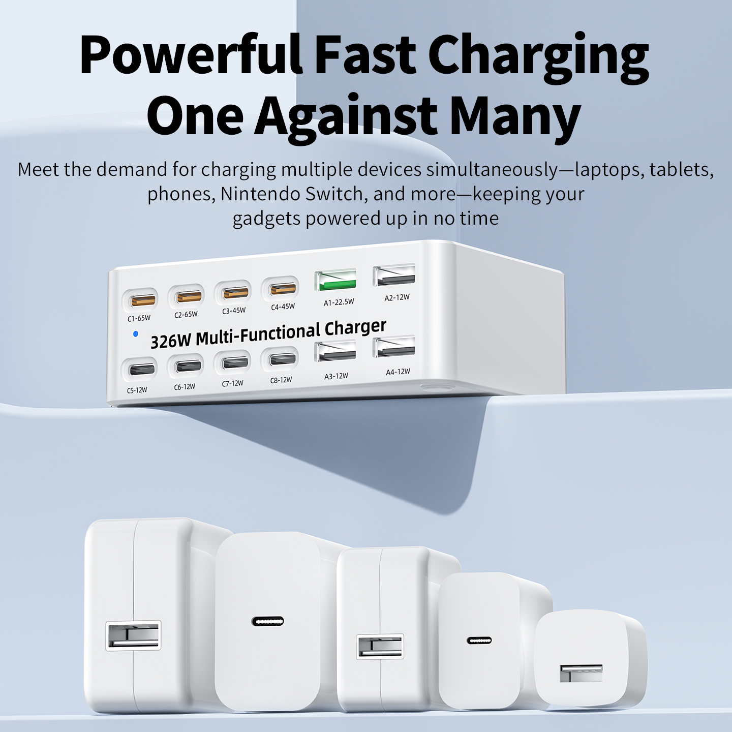 Polnilna postaja OEM WLX-818E, 326W, 3,25A, 4 x USB-A - 8 x USB-C, bela