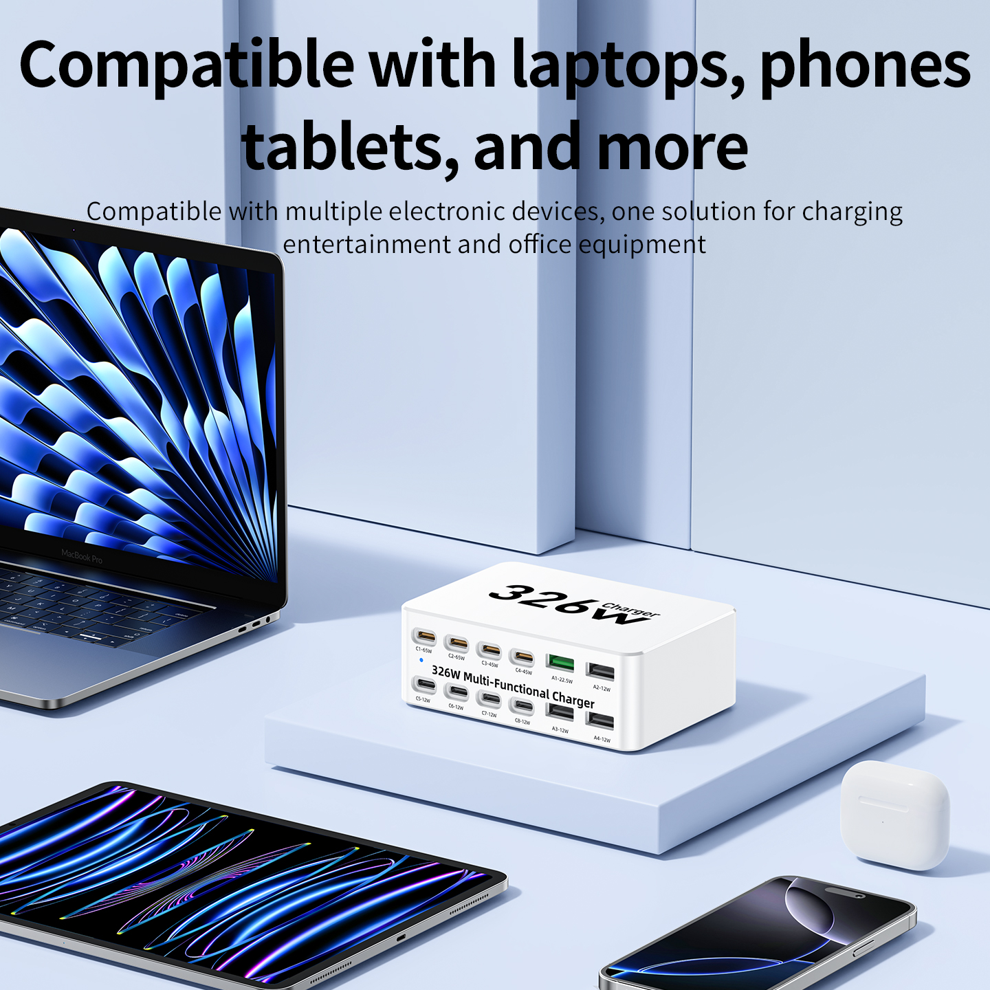 Polnilna postaja OEM WLX-818E, 326W, 3,25A, 4 x USB-A - 8 x USB-C, bela