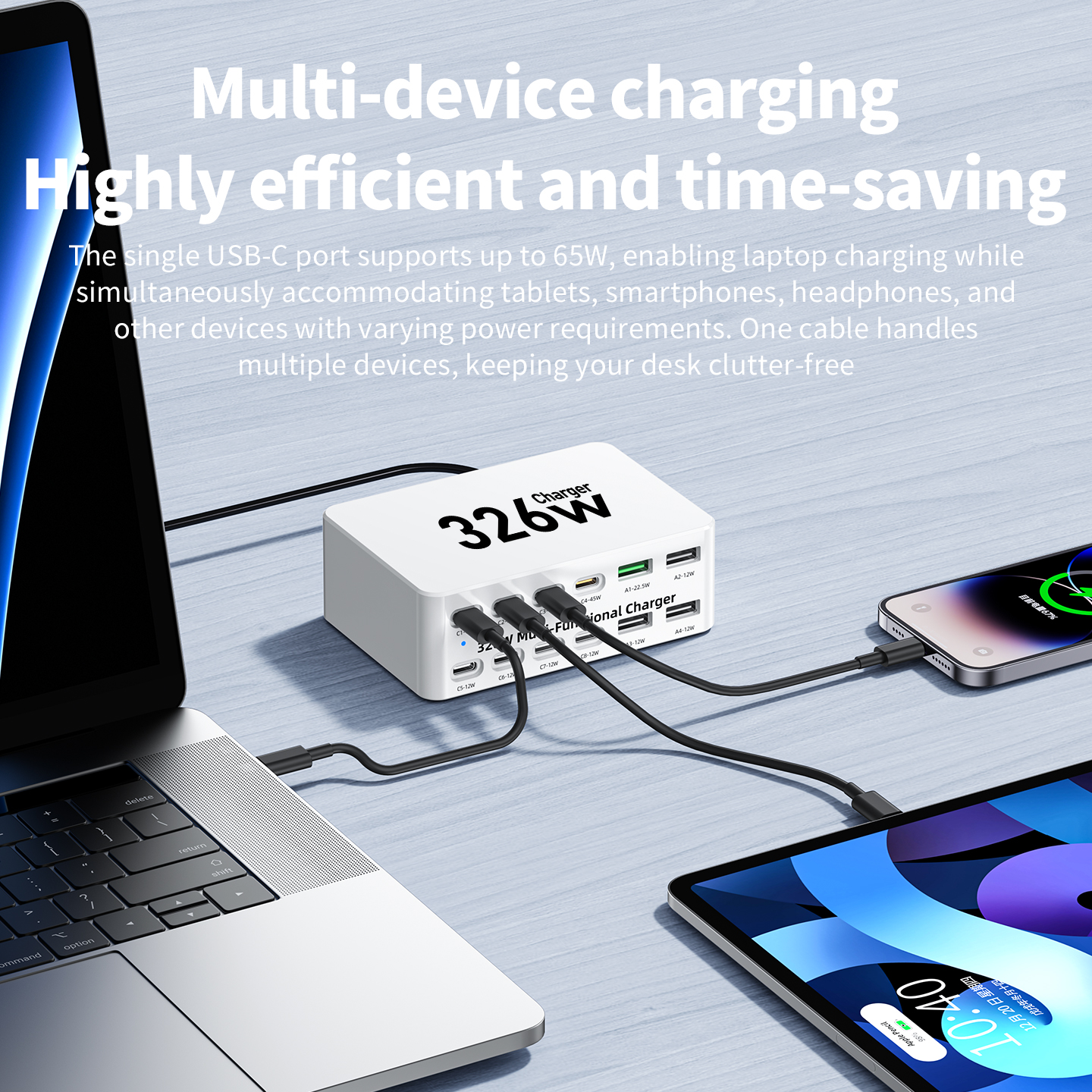 Polnilna postaja OEM WLX-818E, 326W, 3,25A, 4 x USB-A - 8 x USB-C, bela