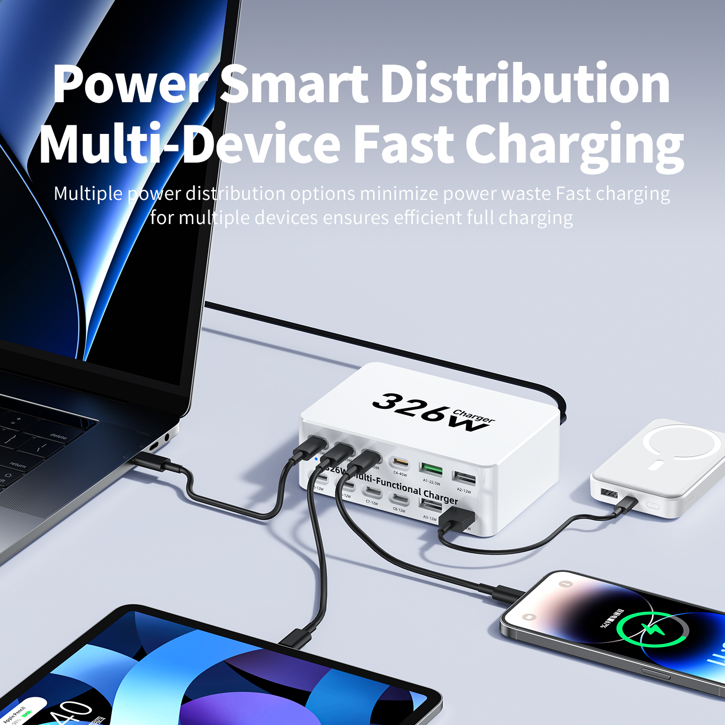 Polnilna postaja OEM WLX-818E, 326W, 3,25A, 4 x USB-A - 8 x USB-C, bela