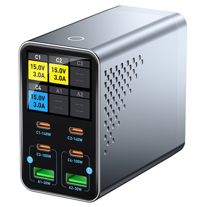 Polnilna postaja OEM WLX-G3, 140W, 5A, 2 x USB-A - 4 x USB-C, Siva