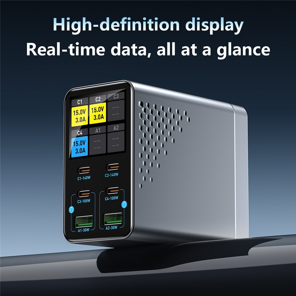 Polnilna postaja OEM WLX-G3, 140W, 5A, 2 x USB-A - 4 x USB-C, Siva