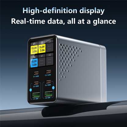 Polnilna postaja OEM WLX-G3, 140W, 5A, 2 x USB-A - 4 x USB-C, Siva