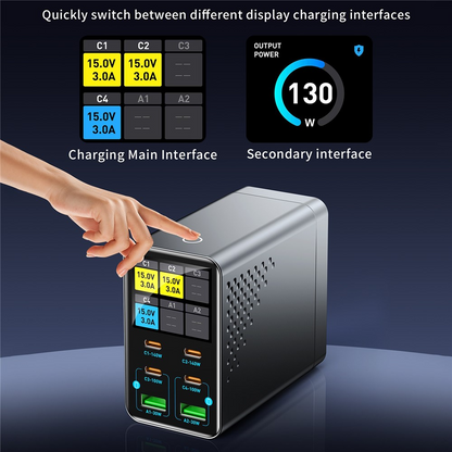 Polnilna postaja OEM WLX-G3, 140W, 5A, 2 x USB-A - 4 x USB-C, Siva