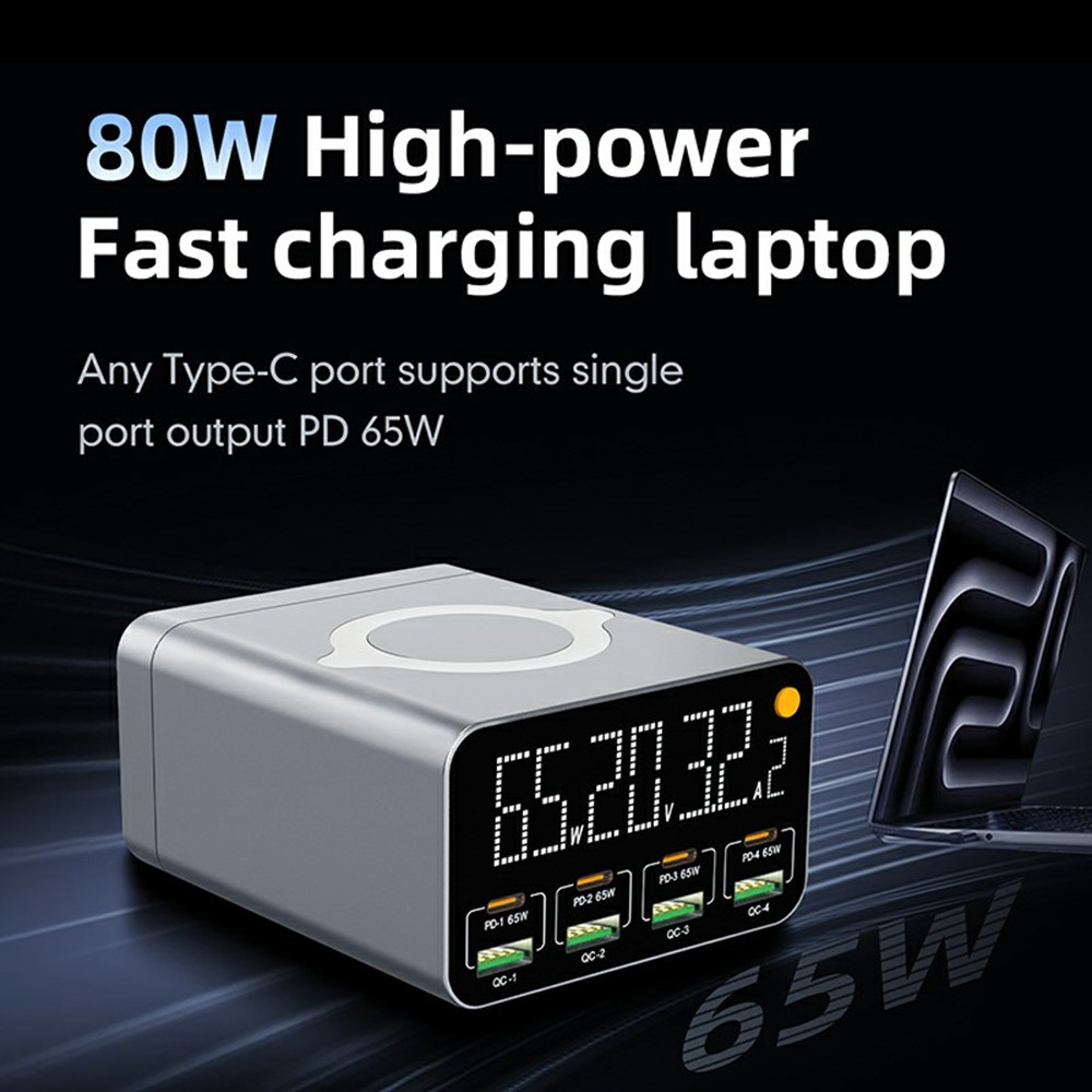 Polnilna postaja OEM WLX-M3 QI, 80W, 4 x USB-A - 4 x USB-C, Siva