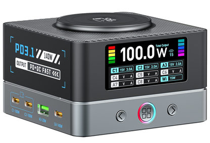 Polnilec postaje OEM WLX-R8A QI, 140W, 5A, 2 x USB-A - 6 x USB-C, Siva