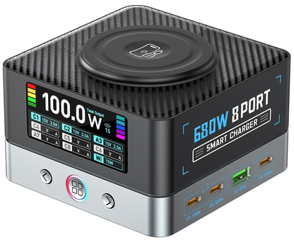Polnilec postaje OEM WLX-R8A QI, 140W, 5A, 2 x USB-A - 6 x USB-C, Siva