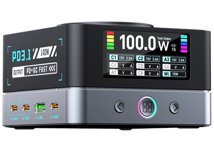 Polnilec postaje OEM WLX-R8A QI, 140W, 5A, 2 x USB-A - 6 x USB-C, Siva
