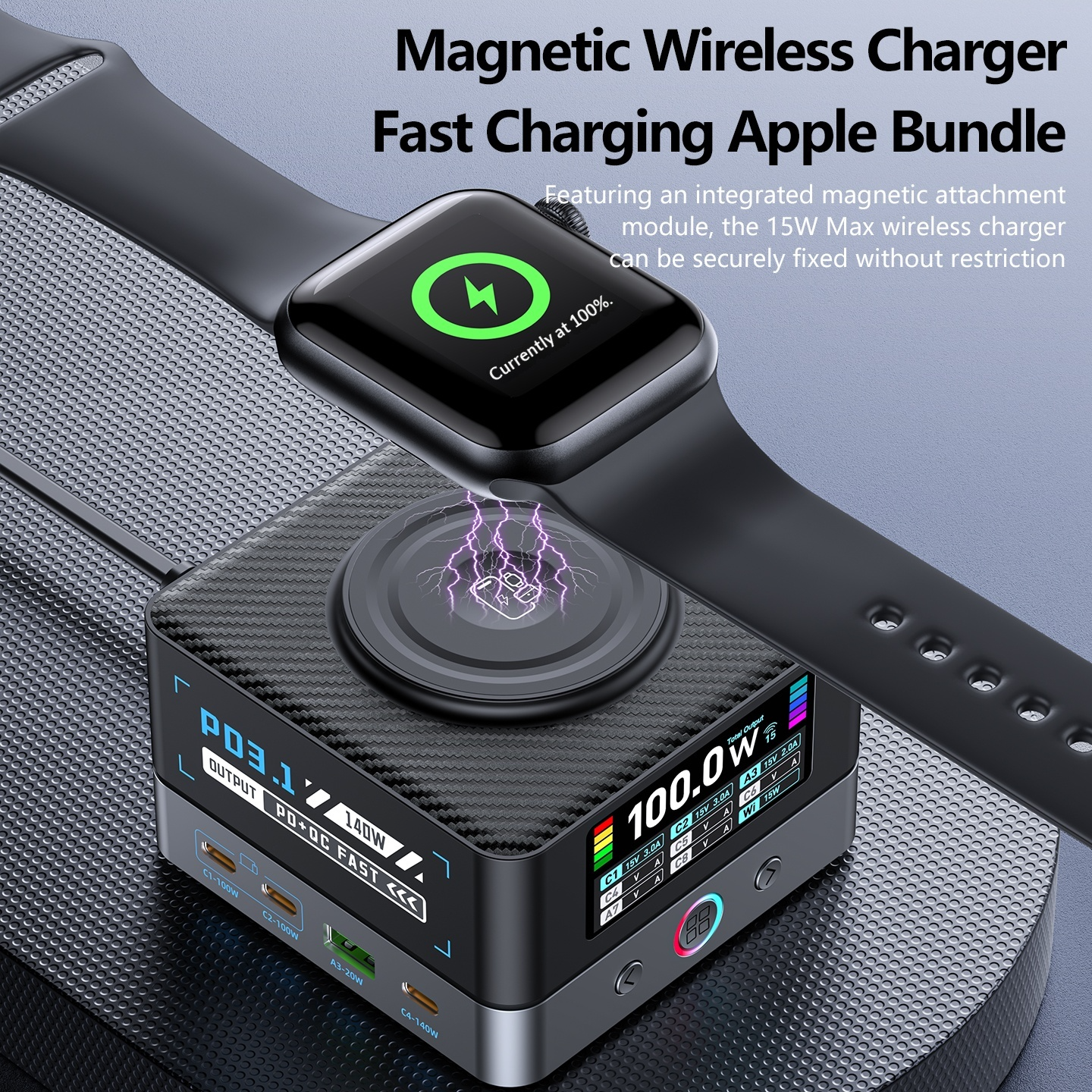 Polnilec postaje OEM WLX-R8A QI, 140W, 5A, 2 x USB-A - 6 x USB-C, Siva