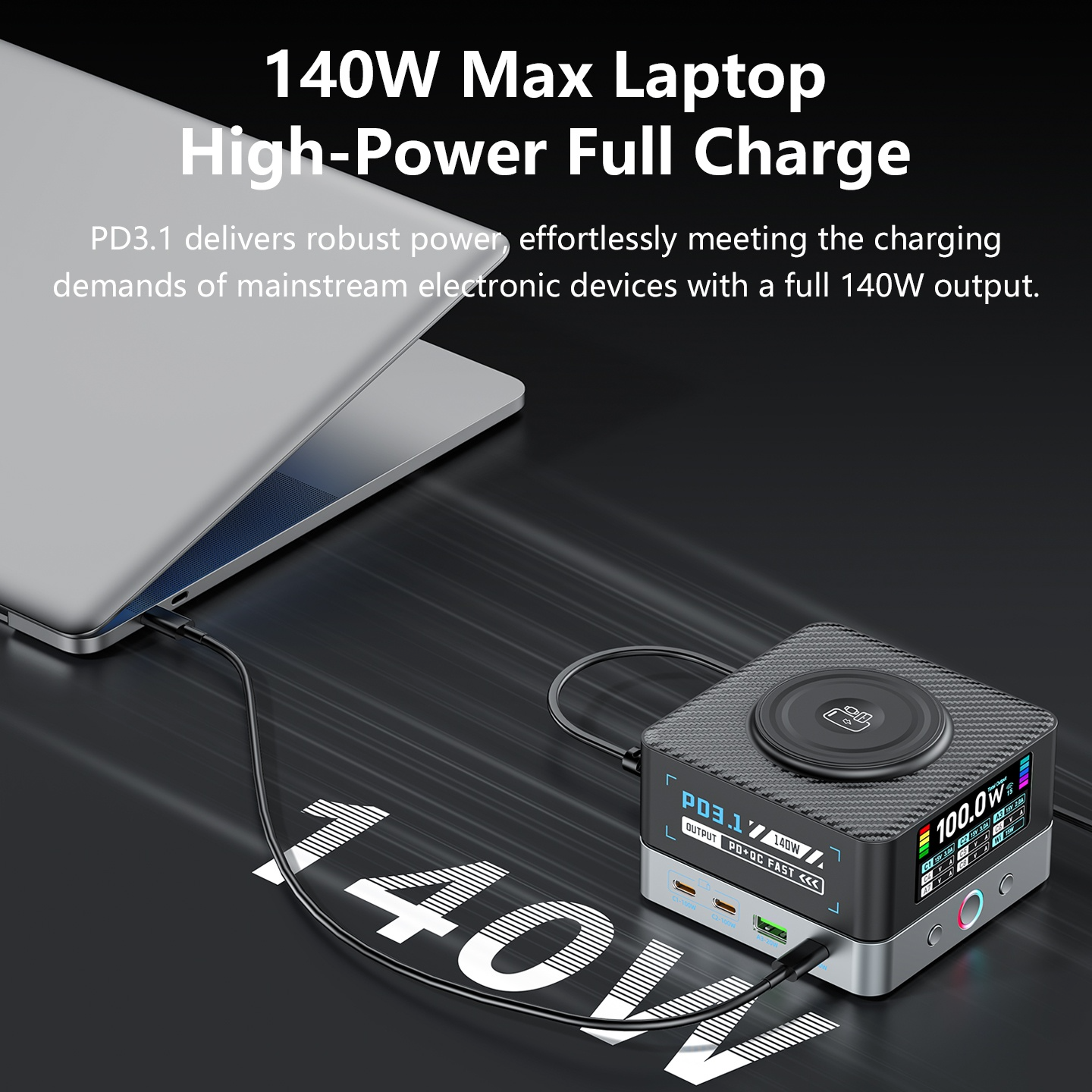 Polnilec postaje OEM WLX-R8A QI, 140W, 5A, 2 x USB-A - 6 x USB-C, Siva