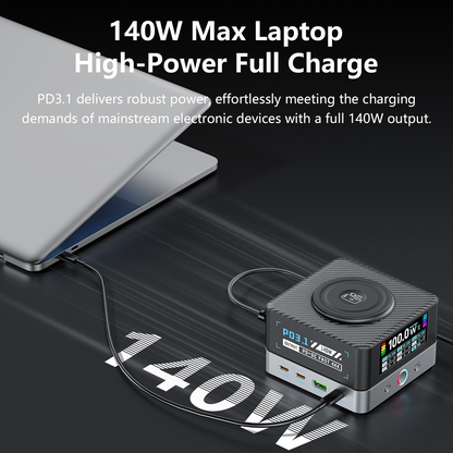 Polnilec postaje OEM WLX-R8A QI, 140W, 5A, 2 x USB-A - 6 x USB-C, Siva