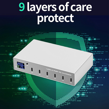 Polnilnik postaje OEM WLX-X6P, 140W, 3A, 6 x USB-C, Srebrn