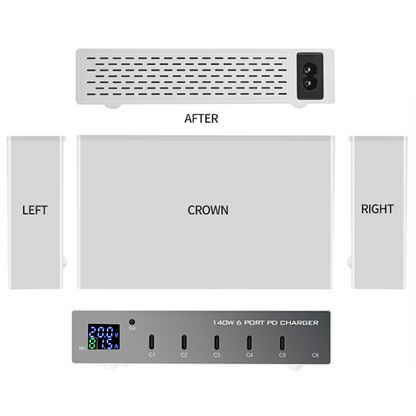 Polnilnik postaje OEM WLX-X6P, 140W, 3A, 6 x USB-C, Srebrn