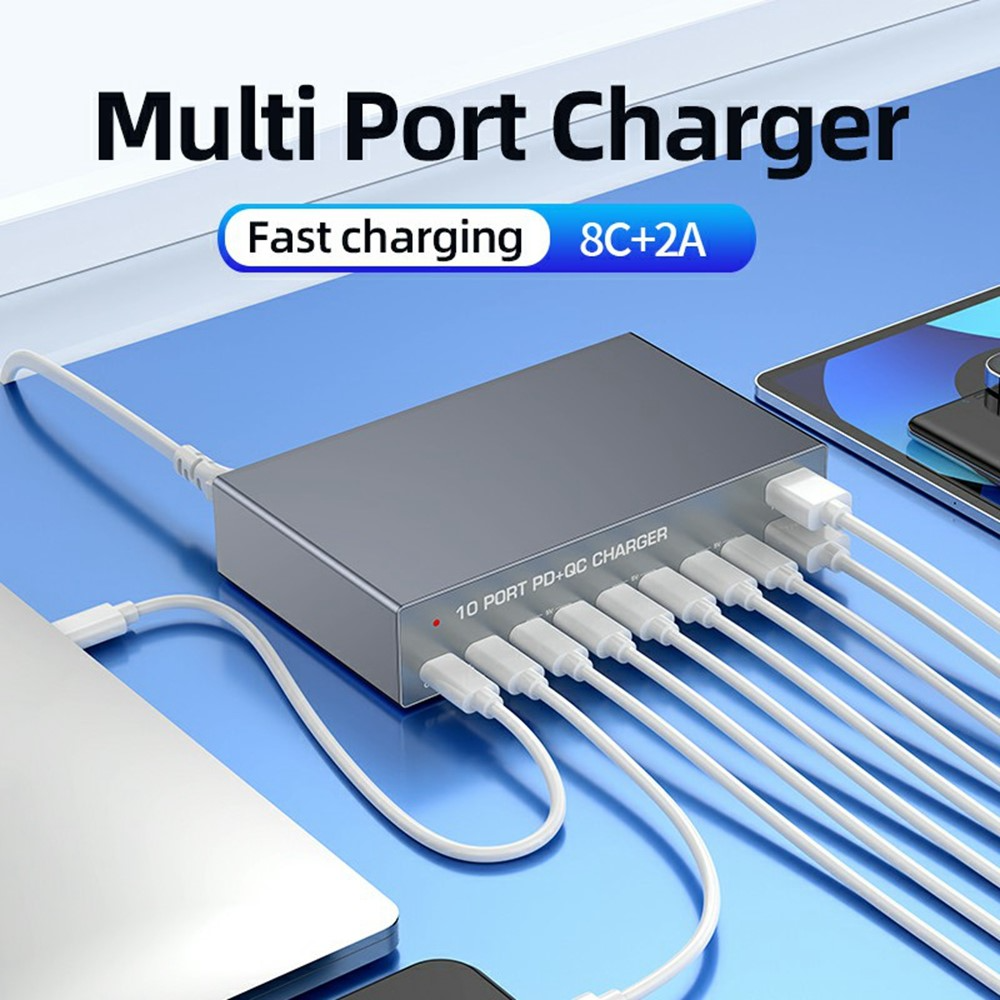 Polnilnik postaje OEM WLX-X6Y, 140W, 5A, 2 x USB-A - 8 x USB-C, Srebrn