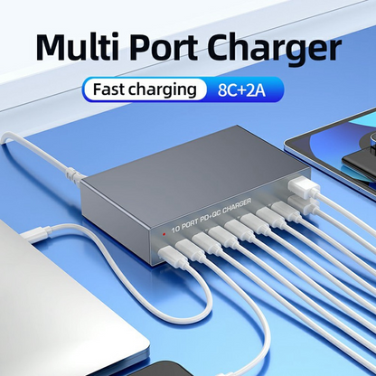 Polnilnik postaje OEM WLX-X6Y, 140W, 5A, 2 x USB-A - 8 x USB-C, Srebrn