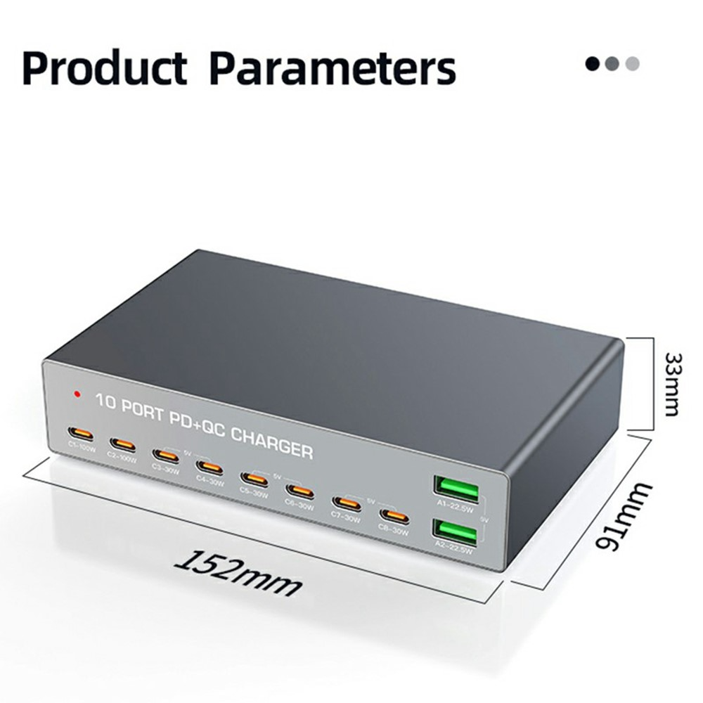 Polnilnik postaje OEM WLX-X6Y, 140W, 5A, 2 x USB-A - 8 x USB-C, Srebrn