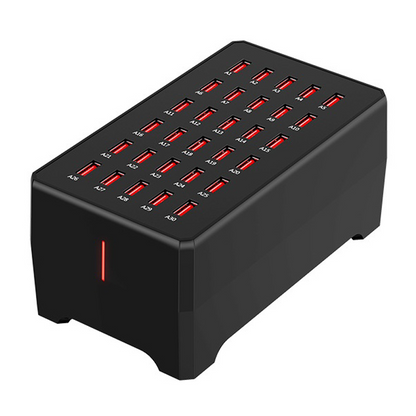 Polnilna postaja OEM WT-268, 150W, 2.4A, 30 x USB-A, Črna