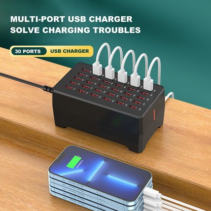 Polnilna postaja OEM WT-268, 150W, 2.4A, 30 x USB-A, Črna