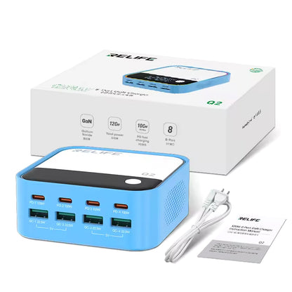 Polnilna postaja Relife Q2, 120W, 5A, 4 x USB-A - 4 x USB-C, Modra
