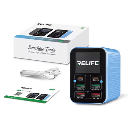 Polnilna postaja Relife Q4, 72W, 5A, 2 x USB-C - 4 x USB-A, Modra