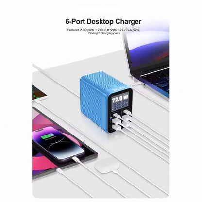 Polnilna postaja Relife Q4, 72W, 5A, 2 x USB-C - 4 x USB-A, Modra