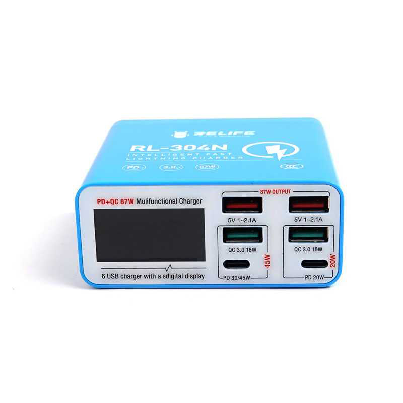 Polnilna postaja Relife RL-304N, 87W, 3A, 2 x USB-C - 4 x USB-A, Modra