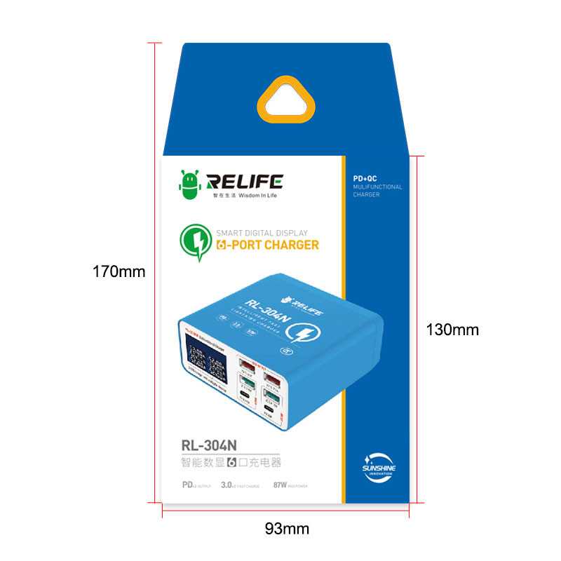 Polnilna postaja Relife RL-304N, 87W, 3A, 2 x USB-C - 4 x USB-A, Modra