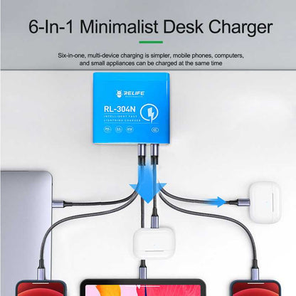 Polnilna postaja Relife RL-304N, 87W, 3A, 2 x USB-C - 4 x USB-A, Modra