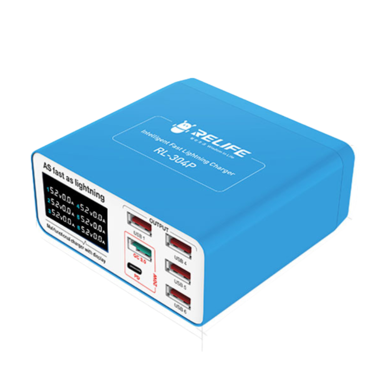 Polnilna postaja Relife RL-304P, 40W, 3A, 1 x USB-C - 5 x USB-A, Modra