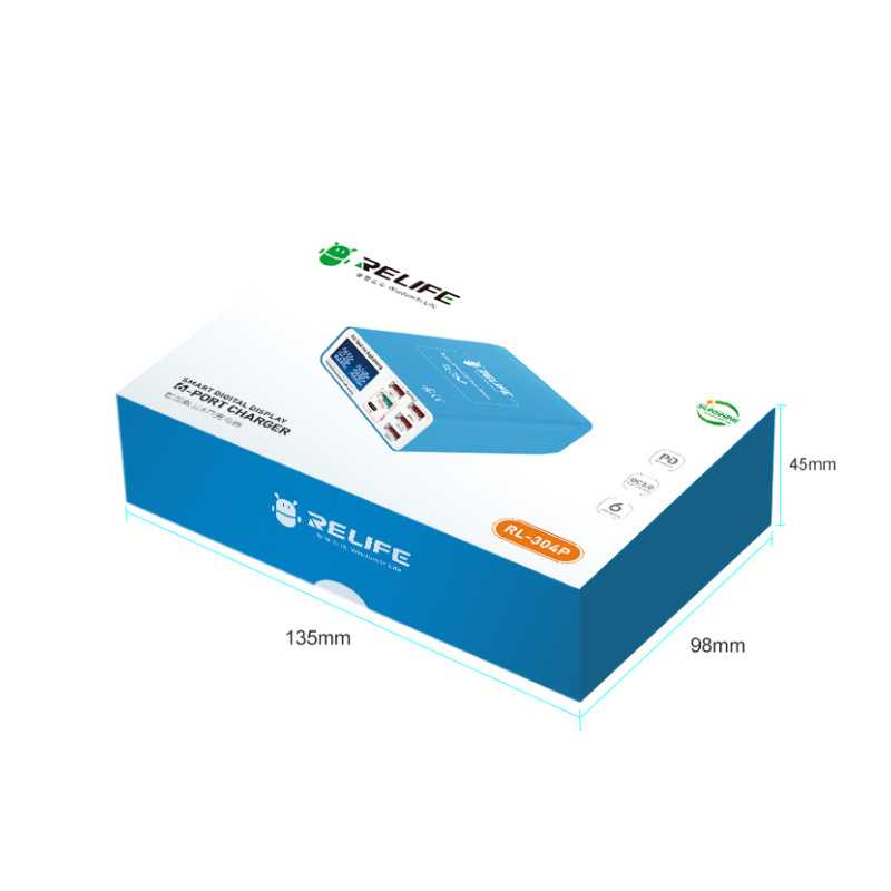 Polnilna postaja Relife RL-304P, 40W, 3A, 1 x USB-C - 5 x USB-A, Modra