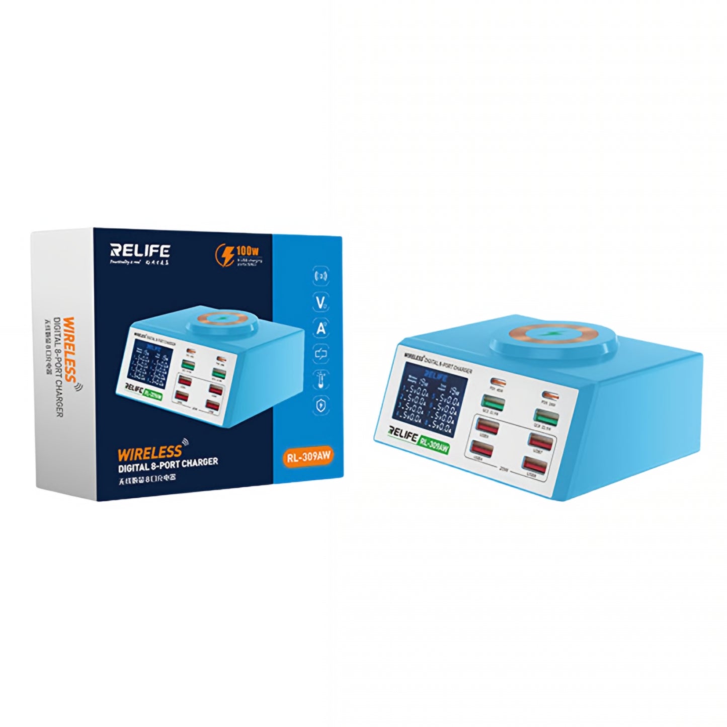 Polnilna postaja Relife RL-309AW, 100W, 5A, 2 x USB-C - 6 x USB-A, Modra