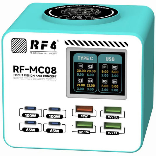 Polnilec postaje RF4 RF-MC08, 150W, 5A, 4 x USB-A - 4 x USB-C, turkizna