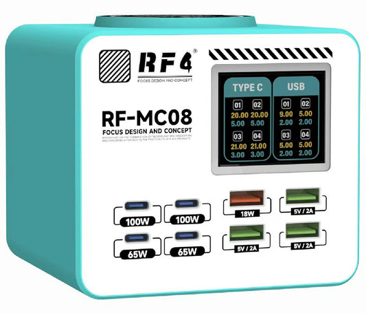 Polnilec postaje RF4 RF-MC08, 150W, 5A, 4 x USB-A - 4 x USB-C, turkizna