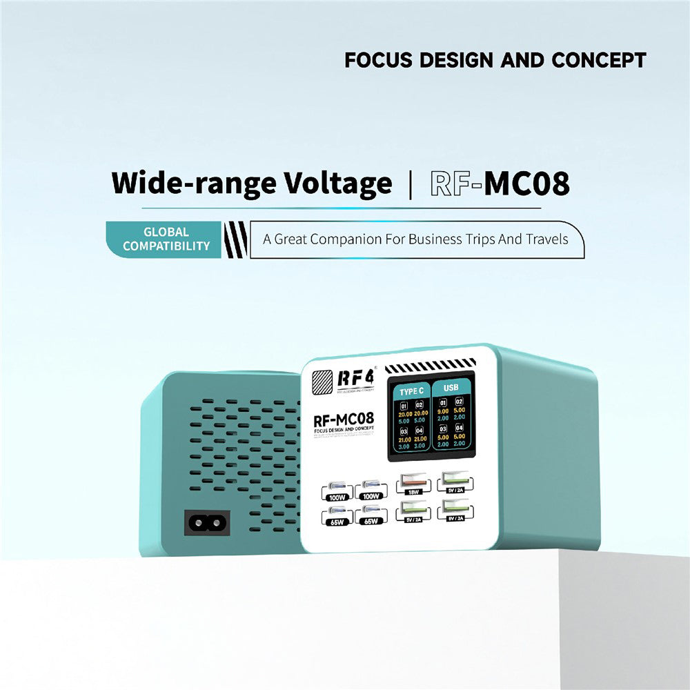 Polnilec postaje RF4 RF-MC08, 150W, 5A, 4 x USB-A - 4 x USB-C, turkizna