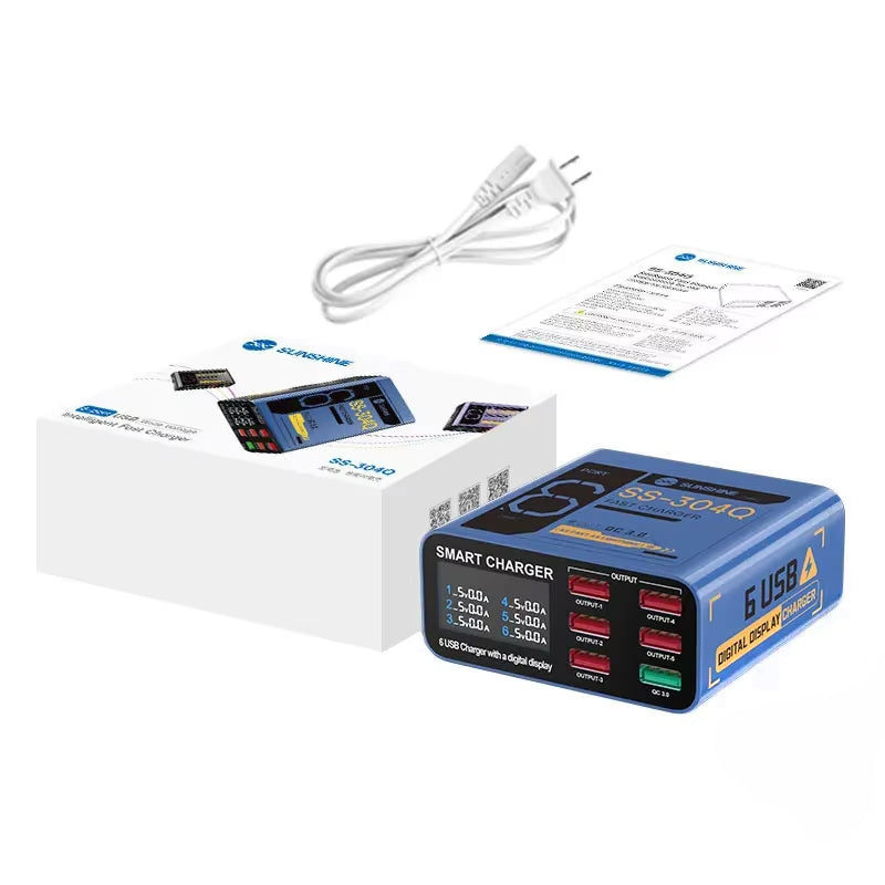 Polnilna postaja Sunshine SS-304Q, 30W, 3.5A, 6 x USB-A, Modra