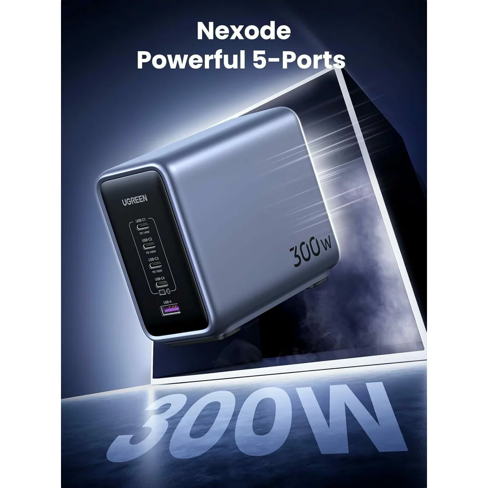 Polnilna postaja UGREEN CD333 Nexode, 300W, 5A, 1 x USB-A - 4 x USB-C, Siva, Ponovno zapakirano