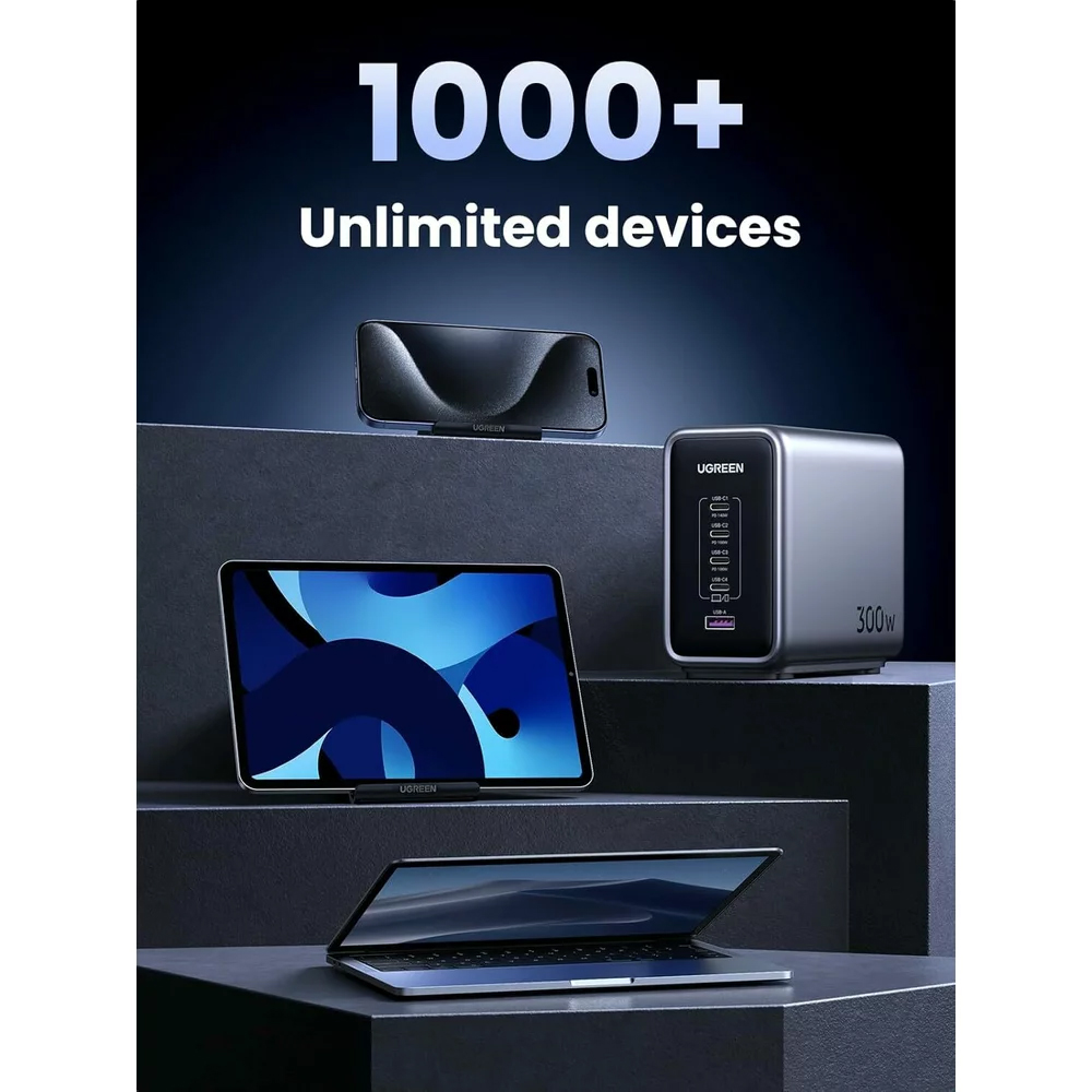 Polnilna postaja UGREEN CD333 Nexode, 300W, 5A, 1 x USB-A - 4 x USB-C, Siva, Ponovno zapakirano