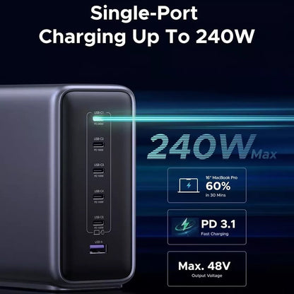 Polnilna postaja UGREEN Nexode X759 (55550B), 500W, 5A, 1 x USB-A - 5 x USB-C, Siva