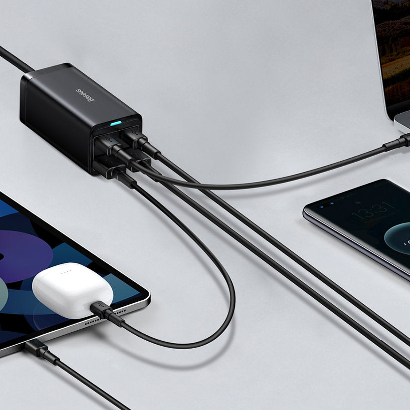 Polnilna postaja USB-C Baseus GaN3 Pro, 100W, 5A, 2 x USB-A - 2 x USB-C, črna, ponovno zapakirano CCGP000101