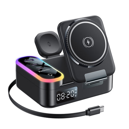 Polnilna postaja Yesido DS38 Display QI 3in1, 65W, 3A, 1 x USB-A - 2 x USB-C, Črna