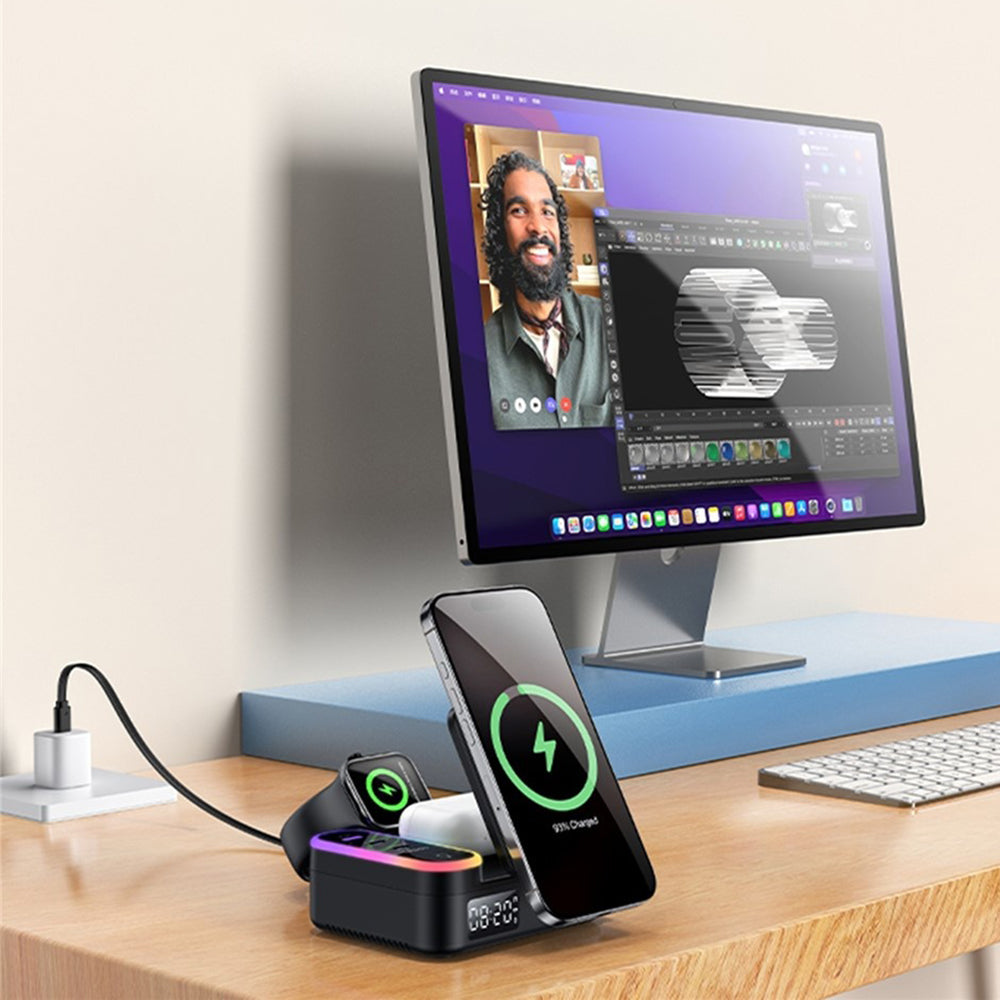 Polnilna postaja Yesido DS38 Display QI 3in1, 65W, 3A, 1 x USB-A - 2 x USB-C, Črna