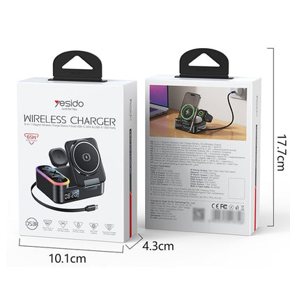 Polnilna postaja Yesido DS38 Display QI 3in1, 65W, 3A, 1 x USB-A - 2 x USB-C, Črna