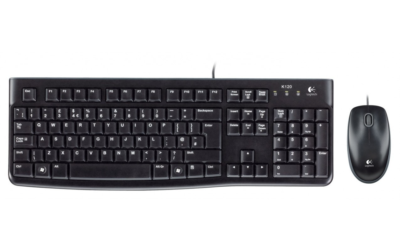 Komplet tipkovnica in miška z žično povezavo USB Logitech MK120, črna