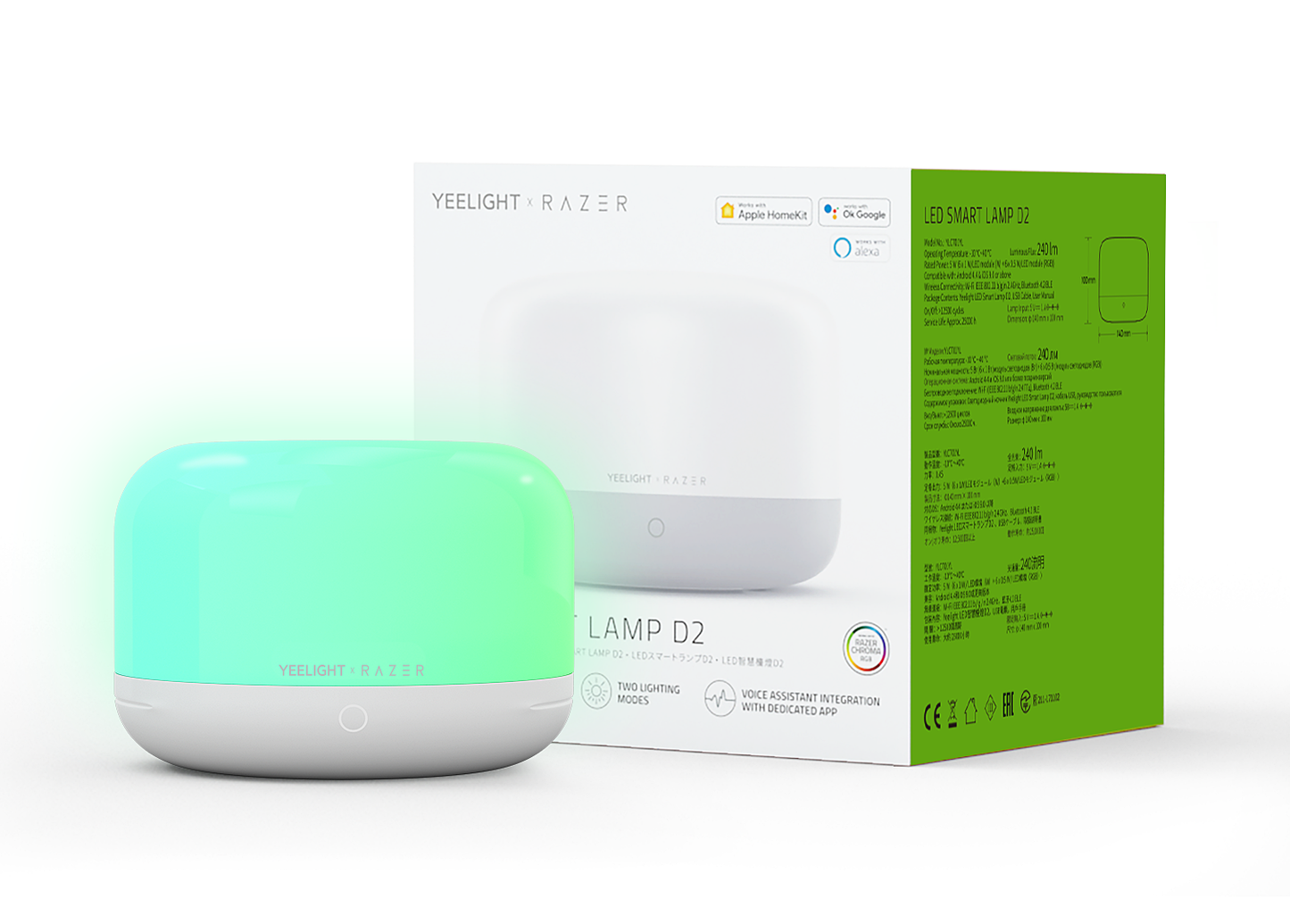 Yeelight D2 Bedside LED Lamp by Razer, Wi-Fi, 5W, 1700K - 6500K, 240lm, RGB, White, Resealed YLCT01YL