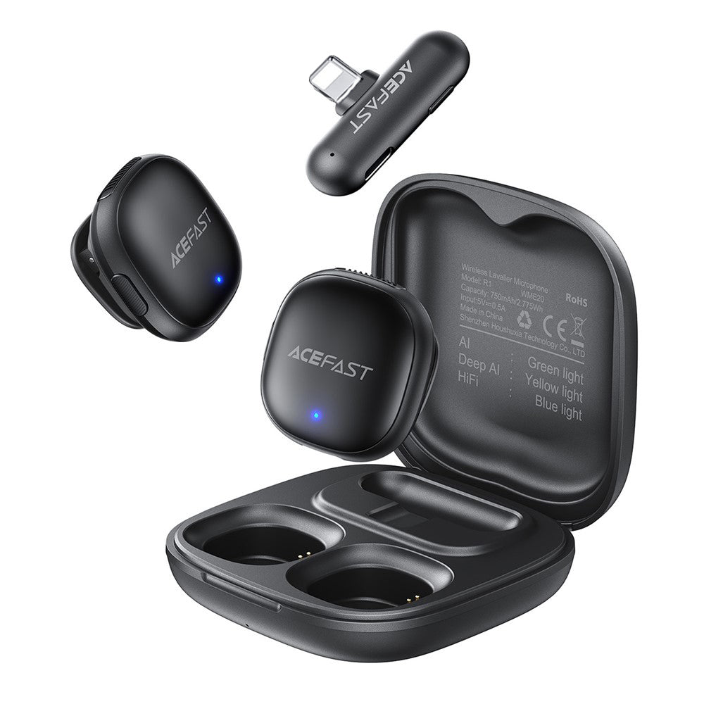 Lavalier Acefast R1, Lightning, Set 2 kosa, Črna